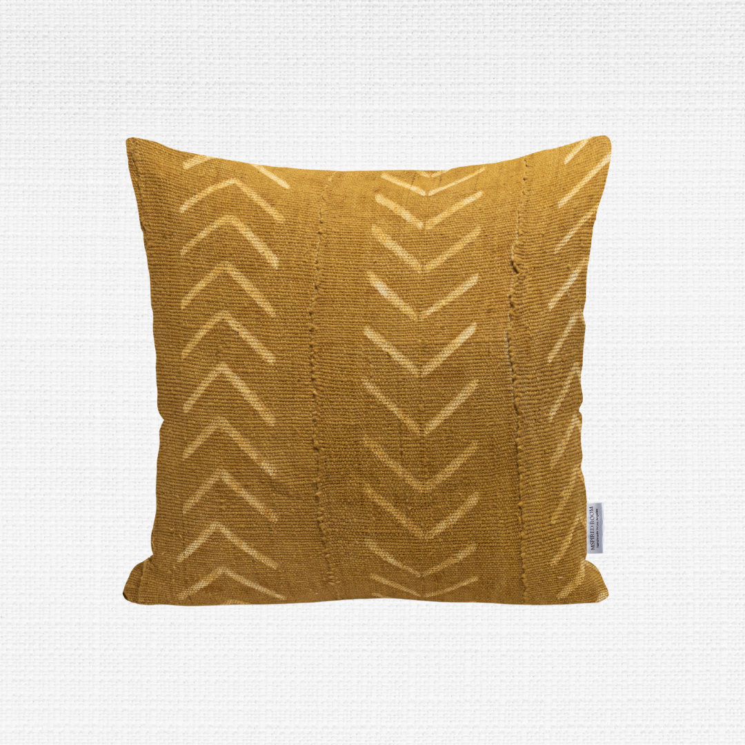 yellow chevron mud cloth pillow
